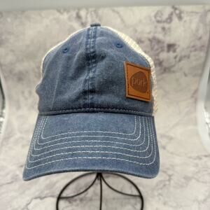 CapAmerica Blue and Cream Trucker Hat, Pork Faux Leather Patch. Excellent cond!